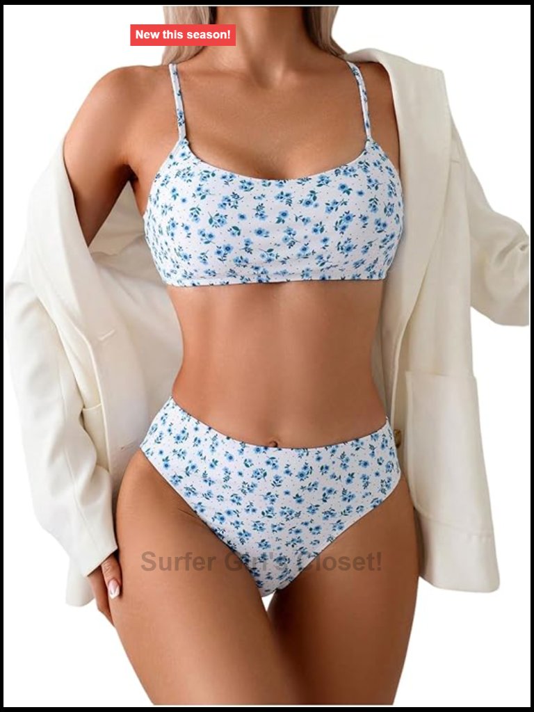 Women's 2 Piece Bikini Set Floral Print High Waisted Scoop Neck Adjustable